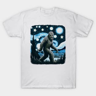 Sasquatch Van Gogh on a Starry Night T-Shirt